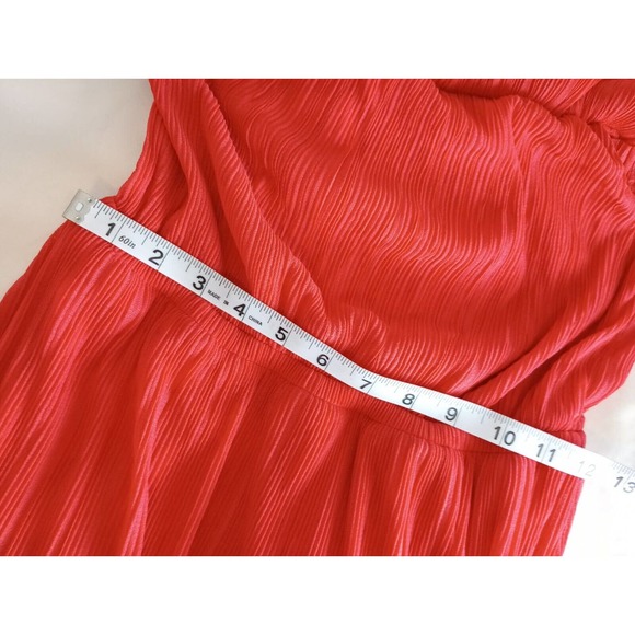 NWT Express Off The Shoulder Ruffle Dress Midi Micro Pleat Chiffon Coral Size XS - Picture 6 of 9